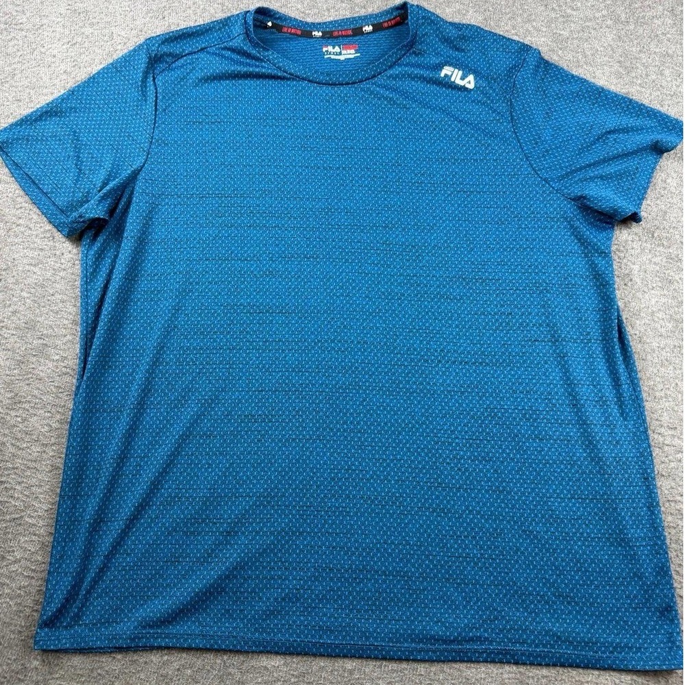 Fila Sport Men's XXL Blue Textured Performance Short Sleeve T-Shirt Live Motion